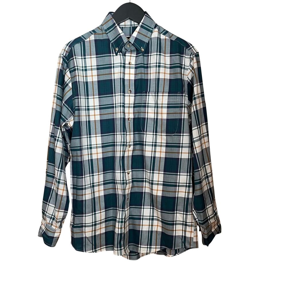 Jos A Bank Travelers Collection Mens Small Green Plaid Cotton Button Down Shirt